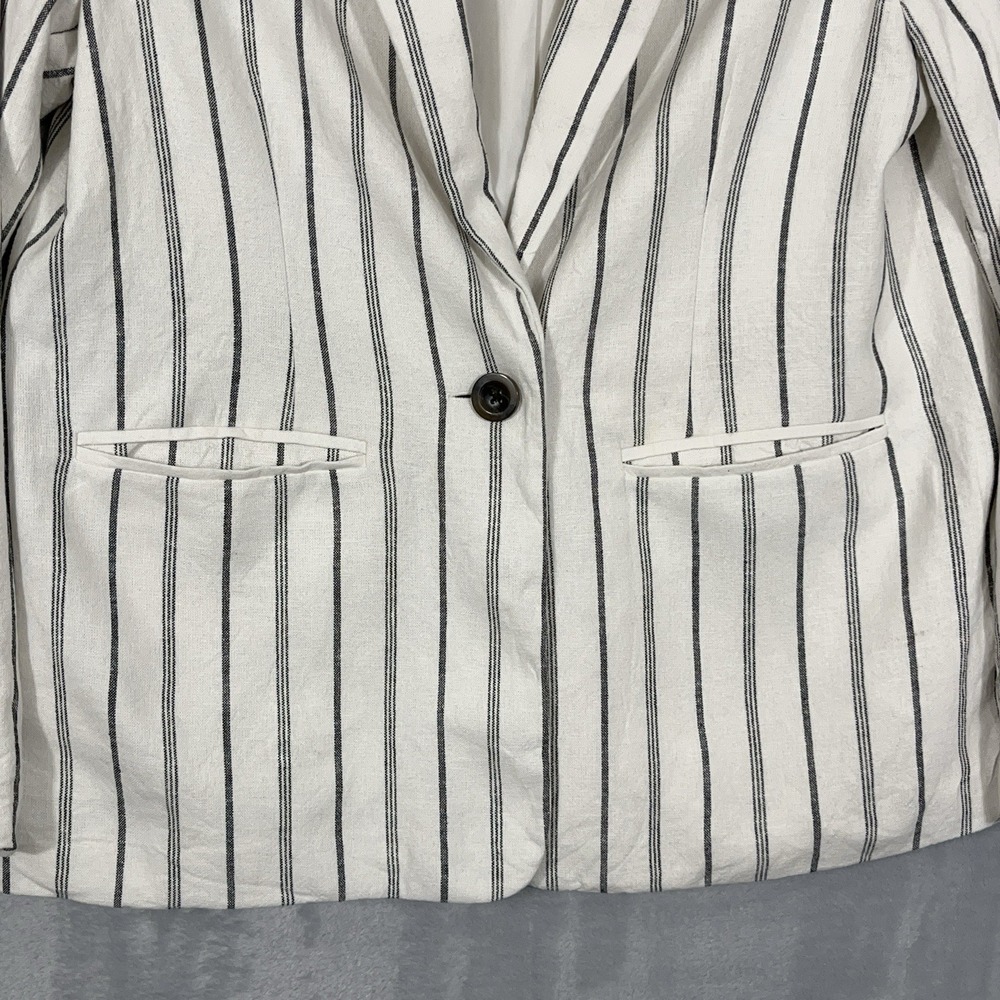 Old Navy Womens Black White Striped Linen Blend Lined Blazer S Career‎ Academia - Picture 4 of 10